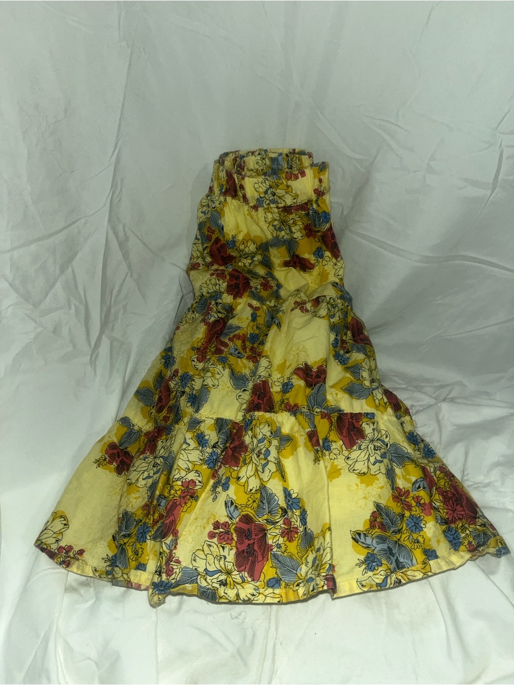 Mossimo Supply Co. Yellow Tiered Midi Skirt with Red & Blue Floral Print